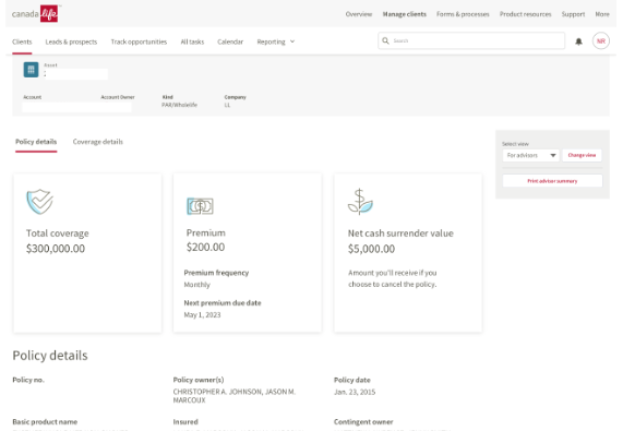 Whole life insurance product details prototype